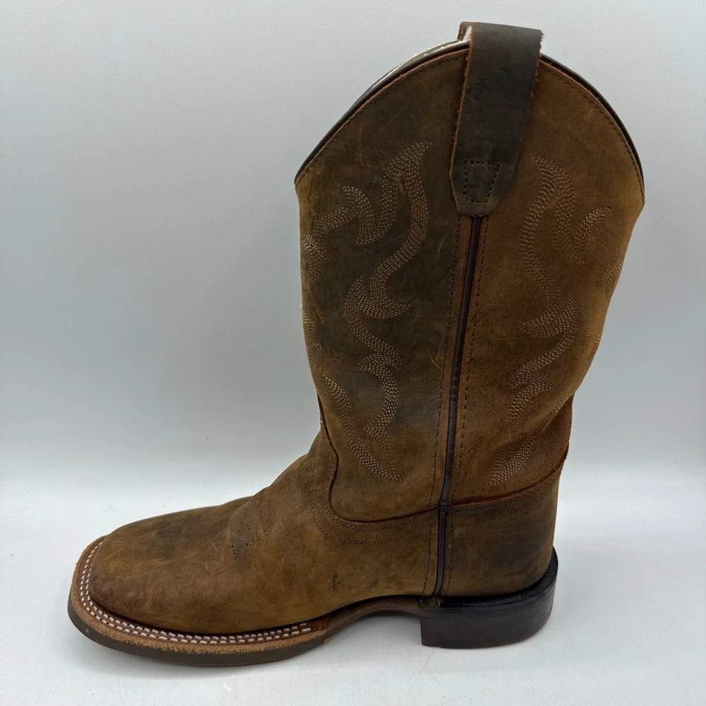 Cody James Western Leather Square Toe Boots Kids 3.0 D Brown Stitched Distressed